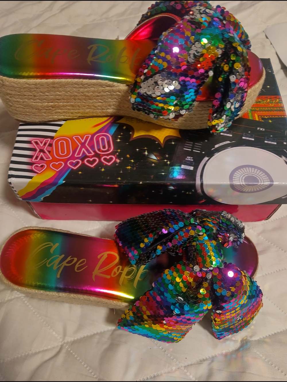 Cape Robbin Rainbow Sequin Bow Espadrille Slide - Multicolor